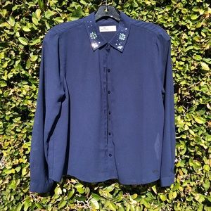 Hollister Sheer Blouse With Rhinestones